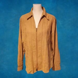 Microfiber suede zip front camel blazer
